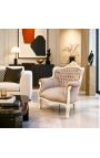 Sessel "fürst" Barock Stil taupe Samt und beige patinierten Holz - 5