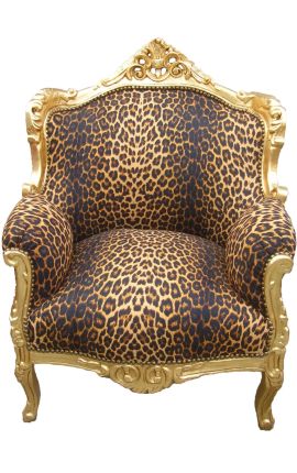 Armchair "hercegnő" Baroque stílusú leopárd szövet és arany fa - 1