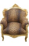 Židle kníže Barokní leopardový materiál a zlaté dřevo - 11