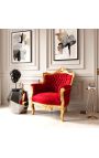 Sillón barroco "principesco" de terciopelo rojo Burdeos y madera dorada - 9