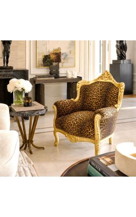 Fauteuil "princier" de style Baroque tissu léopard et bois doré - 2
