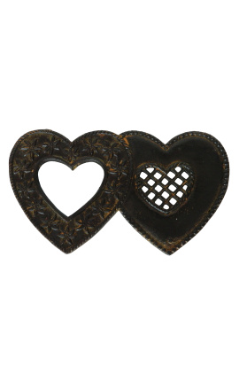 Trivet de metal patinado "Double Hearts"