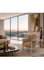 Καρέκλα "πρίγκιπας" Μπαρόκ στυλ taupe velvet και beige patinated ξύλο - 4
