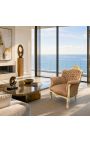 Sessel "fürst" Barock Stil taupe Samt und beige patinierten Holz - 7