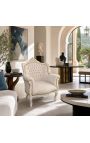 Sessel "fürst" Barock Stil beige Samt und beige patiniert Holz - 10