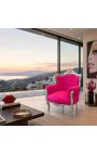 Sillón príncipe estilo barroco fushia terciopelo rosa y madera de plata - 5