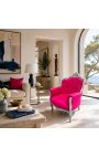 Fauteuil "princier" de style Baroque velours rose fuchsia et bois argent - 9