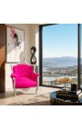 Armchair "hercegnő" Baroque stílus fushia rózsaszín bársony és ezüst fa - 4