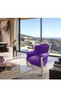 Fauteuil "princier" de style Baroque velours mauve et bois argent - 10