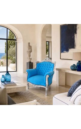 Stolica "kneževski" Barokni stil tirkizno plavo i srebrno drvo - 2