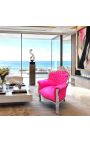 Stolica "kneževski" Barokni stil fushia od ružičastog baršuna i srebrnog drveta - 3