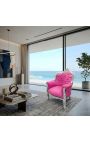 Fauteuil "princier" de style Baroque velours rose et bois argent - 3