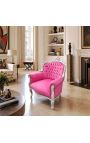 Fauteuil "princier" de style Baroque velours rose et bois argent - 7