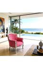 Fauteuil "princier" de style Baroque velours rose et bois argent - 8