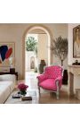 Poltrona "princese" in stile barocco di velluto rosa e legno argento - 2