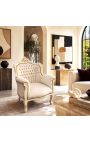 Sillón "príncipe" Estilo barroco beige terciopelo y beige madera patinada - 8