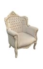 Sillón "príncipe" Estilo barroco beige terciopelo y beige madera patinada - 15