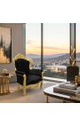 Grote fauteuil in barokstijl stof zwart fluweel en goud hout - 6
