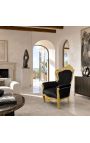 Μεγάλη μπαρόκ πολυθρόνα ύφασμα μαύρο βελούδο και χρυσό ξύλο - 9