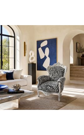 Gran sillón de estilo barroco con tela de cebra y madera plataé - 2