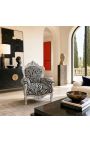 Grand fauteuil de style Baroque tissu zèbre et bois argenté - 3