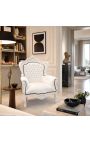 Didelis baroko stiliaus fotelis iš baltos odos ir baltai lakuoto medžio - 7