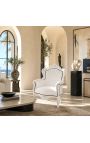 Grande poltrona in stile barocco in pelle bianca e legno bianco laccato - 3