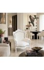 Grande poltrona in stile barocco in pelle bianca e legno bianco laccato - 6