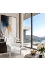 Stor barok lænestol i hvidt kunstlæder og hvidlakeret træ - 4