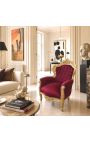 Big baroque style armchair red burgundy velvet and gold wood - 11