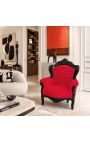 Grand fauteuil de style baroque velours rouge et bois laqué noir - 3