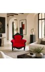 Gran sillón de estilo barroco terciopelo rojo y madera lacada negra - 2
