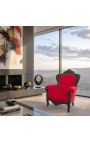 Poltrona grande estilo barroco veludo vermelho e madeira lacada preta - 9