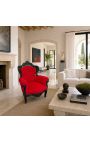 Grand fauteuil de style baroque velours rouge et bois laqué noir - 10
