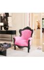 Gran sillón de estilo barroco en terciopelo rosa y madera lacada en negro