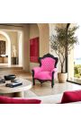 Grand fauteuil de style baroque velours rose et bois laqué noir