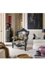 Big baroque style armchair comics printed velvet and black wood - 8