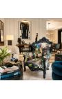 Big baroque style armchair comics printed velvet and black wood - 4
