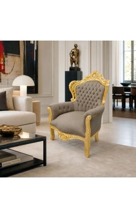 Lielisks baroka stila krēsls no taupe sviestu un zelta koka - 2
