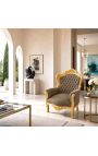 Grand fauteuil de style baroque velours taupe et bois doré - 4