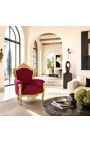 Big baroque style armchair red burgundy velvet and gold wood - 8
