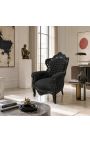 Butaca gran d'estil barroc en teixit de vellut negre i fusta lacada en negre - 2