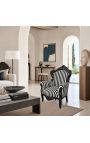 Grand fauteuil de style baroque rayé noir et blanc et bois noir - 8