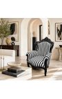 Grand fauteuil de style baroque rayé noir et blanc et bois noir - 11
