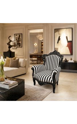 Gran sillón barroco a rayas blancas y negras con madera negra - 2