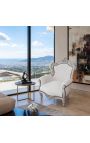 Gran sillón de estilo barroco en polipiel blanca y madera plata - 4