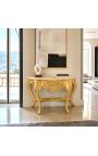 Baroque console with gilt wood and beige marble - 2