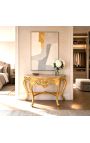 Consola de estilo barroco en madera dorada y mármol beige - 4