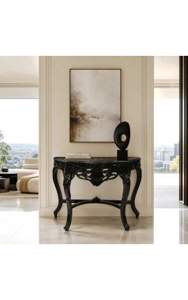 Console de style baroque en bois laqué noir et marbre noir - 2
