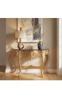 Барокова конзола с позлатено дърво и черен мрамор - 4